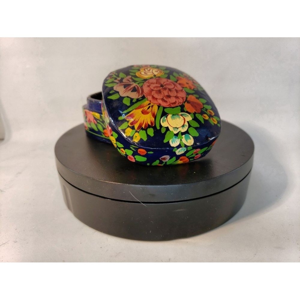 Handcrafted Kashmiri Floral Design Trinket Box Small Blue - Picture 9 of 11